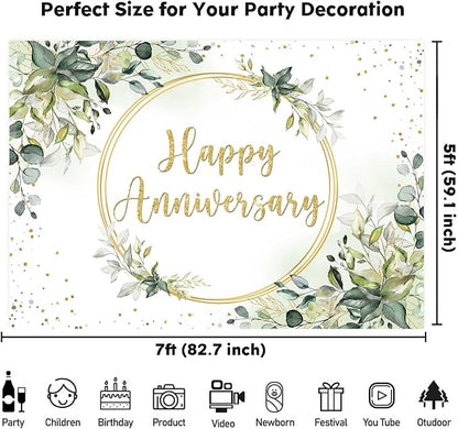 7x5ft Happy Anniversary Backdrop Sage Green Eucalyptus Wedding Anniversary - Image 6