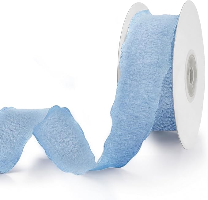 Blue Ruffle Ribbon, 1-1/2 Inch x 10 Yards Chiffon Silk Ribbons | Crinkle ribbon by Unknown