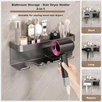 Hair Dryer Holder Wall Mounted,Blow Dryer Organizer,With shelf & individually removable Organizer box, Aluminum Blow Dryer Holder for Bathroom, Salon Organizers & Storage (Matte Grey, large)