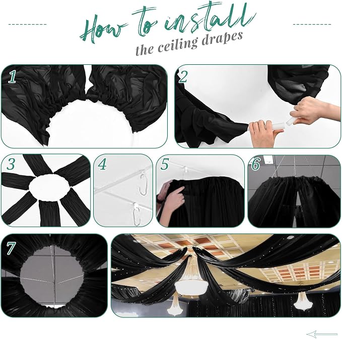 4 Panels Black Ceiling Drapes for Wedding 5ftx30ft Arch Draping Fabric Sheer - Image 7