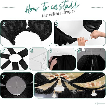 6 Panel Black Wedding Drapes - 5ft x 30ft Sheer Voile Chiffon Curtains - Image 7