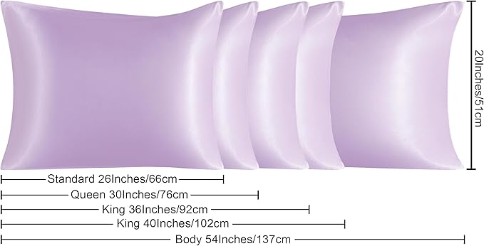 NTBAY 2 Pack Satin King Pillowcases for Hair and Skin, Luxurious and Silky Pillow Cases with Envelope Closure, 20x40 Inches, Light Purple
