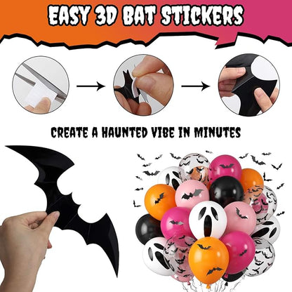 Orange Pink Halloween Balloons, 12 Inch Ghost Balloons, Bat Print Balloon - Image 7