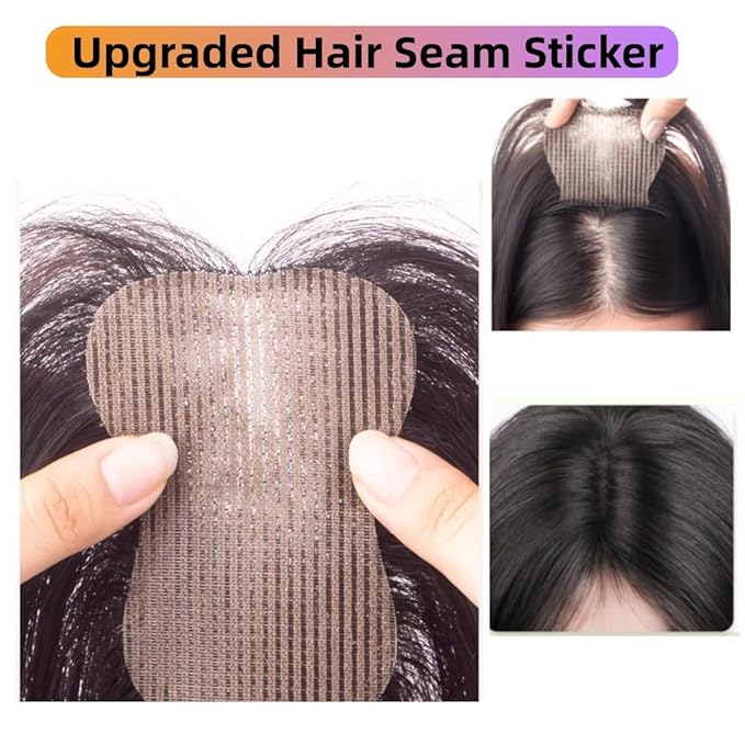Anemone 100% Real Human Hair Topper No Need Clips Magic Paste Hair Seams 7x10cm Skin Base Fringe Bangs Easy to Wear (Dark Brown Middle Bangs)