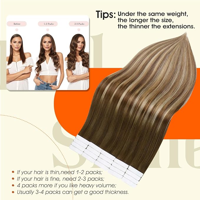 Full Shine Balayage Tape in Extensions Color 4 Brown Ombre 27 Caramel Blonde And 60 Blonde Highlight 8 Ash Brown 22Inch Long Tape in Hair Extensions Real Human Hair 50Gram 20Pcs Remy Hair Extensions