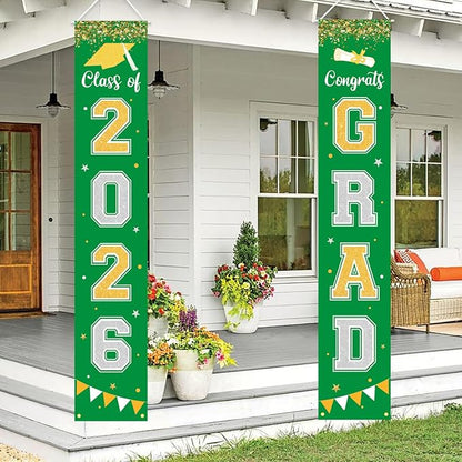 Graduation Decorations 2026 GRAD Banner Green Porch Door Sign Welcome Banner by Labrostar