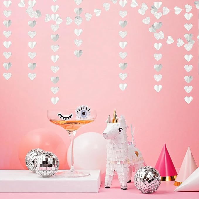 White -Silver Disco Party-Decoration Heart Garland - 52ft Birthday New Years - Image 5