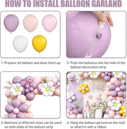 Daisy Balloon Garland Arch Kit, Retro Purple Yellow Pink Hippie Boho Balloons - Image 6