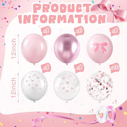 Civaner 48 Pcs Pink Bow Balloons Bulk 12 Inches Light Metallic Pink Clear White - Image 2