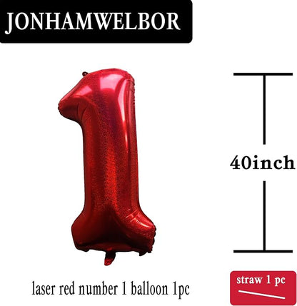 Jonhamwelbor 40 Inch Laser Red Number 1 Balloon Foil Mylar Giant Balloon - Image 2