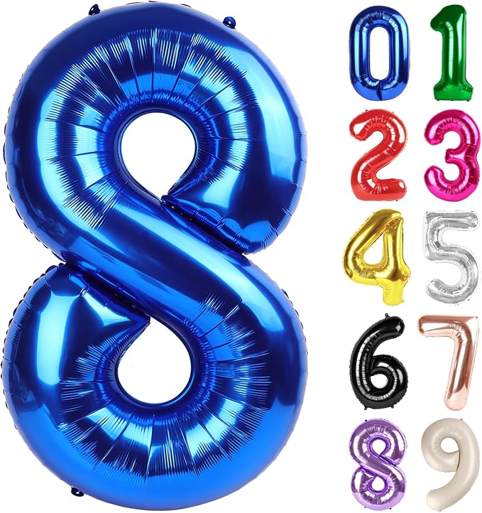 8 Balloon - Metallic Blue Birthday Number Balloons, 40 Inch Decorations | by ALPHADELTAPI