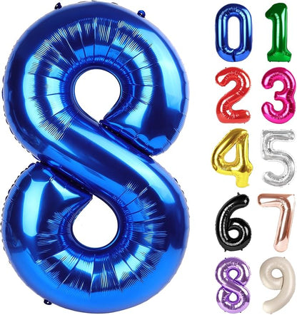 8 Balloon - Metallic Blue Birthday Number Balloons, 40 Inch Decorations | by ALPHADELTAPI