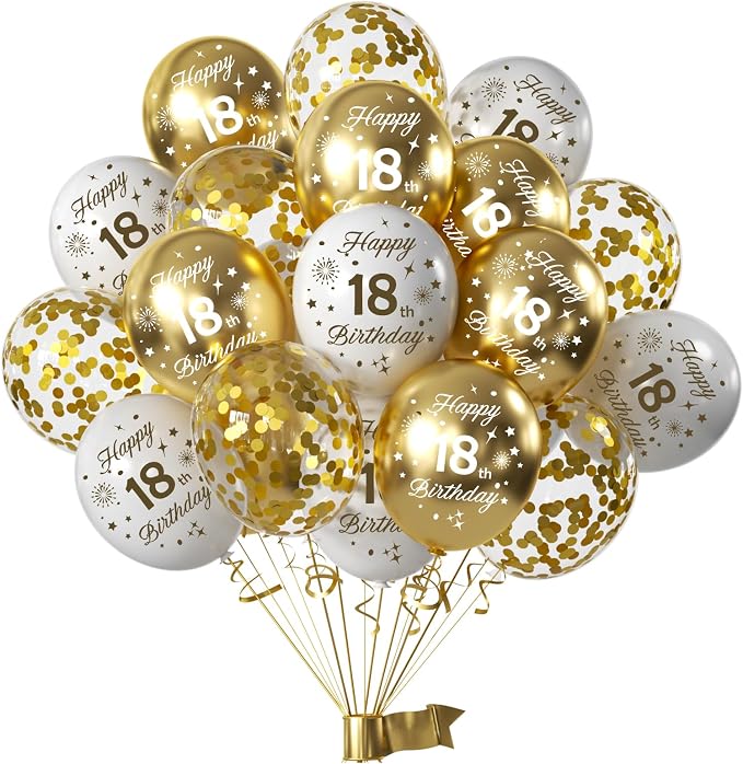 White Gold 18th Birthday Balloons Pack of 15 Men Women Happy 18th Birthday by Hongplus