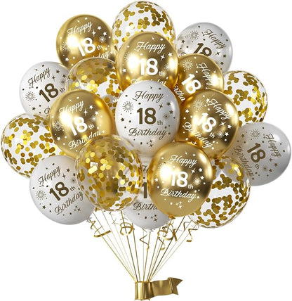 White Gold 18th Birthday Balloons Pack of 15 Men Women Happy 18th Birthday by Hongplus