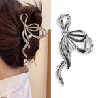 Metal Bow Hair Clips Bow Hair Claw Clips with Pearl Large Bowknot Claw Clip Strong Hold Nonslip Hair Jaw Clip for Thin Thick Hair Stylish Hair Accessories for Women Silver