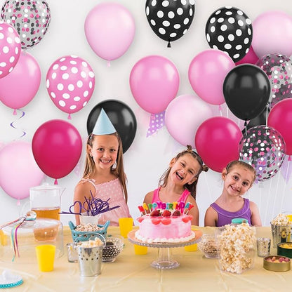 Pink and Black Balloons, 12 Inch Hot Pink Black Balloons Pink White Dots Black - Image 4
