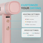 Ionic Hair Dryer with Diffuser and Concentrator, Professional Lightweight Quiet Blow Dryer, Powerful 1600 Watt Motor for Fast Drying and Straight & Wavy Hair, 3 Temps/2 Speeds, 6.56 Ft Cord, Pink