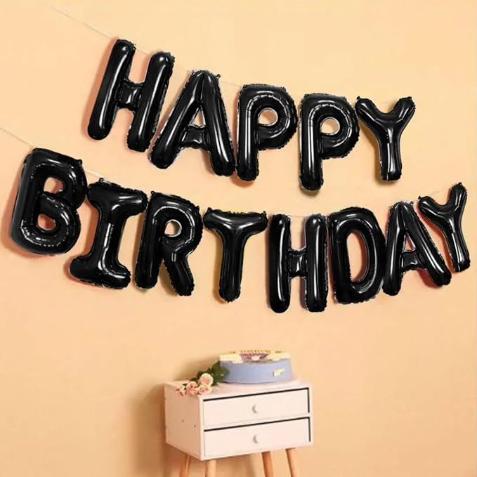 Happy Birthday Balloon Banner Black Silver, 16 Inch Mylar Foil Letter Balloons - Image 5