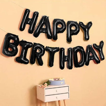 Happy Birthday Balloon Banner Black Silver, 16 Inch Mylar Foil Letter Balloons - Image 5
