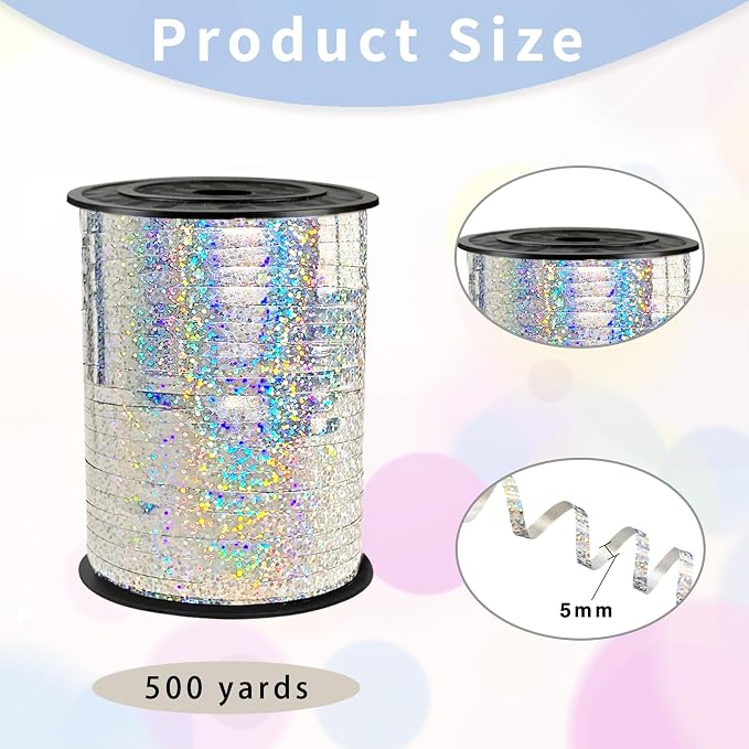 Silver Curling Ribbon, 500 Yard Silver 1/5" Curling - Image 2