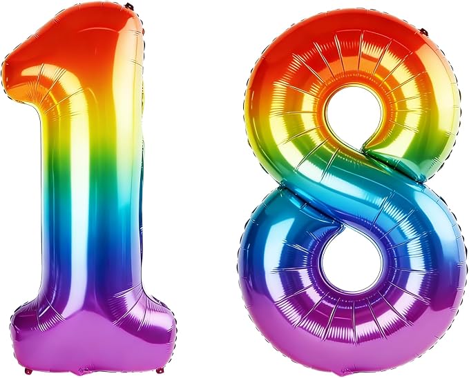 40 Inch Number 18 Balloons for 18th Birthday Party Decorations, 0-100 Rainbow by FOBELEC