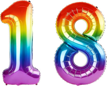 40 Inch Number 18 Balloons for 18th Birthday Party Decorations, 0-100 Rainbow by FOBELEC