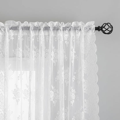 Kotile Vintage White Sheer Lace Curtains - Image 3