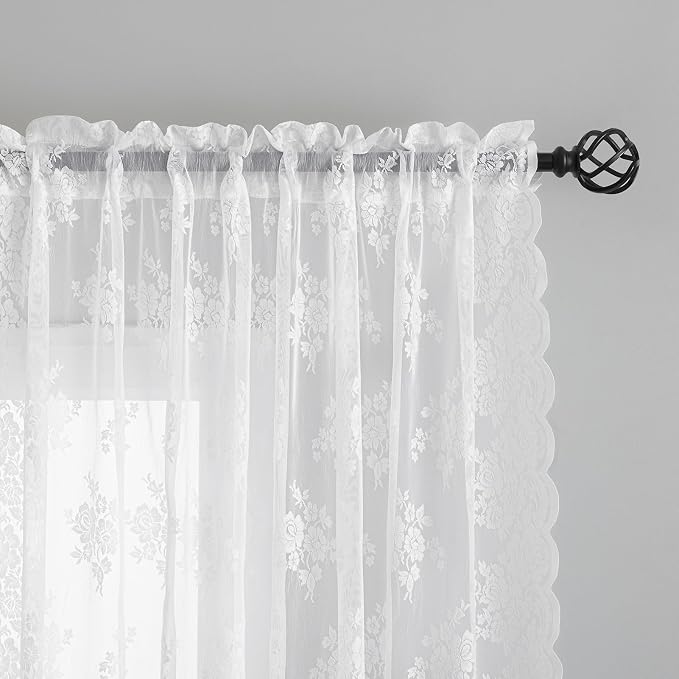 Kotile Extra Long White Lace Curtains - Image 3