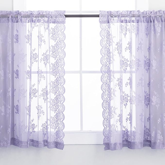 Kotile Light Purple Sheer Lace Curtains - Image 6
