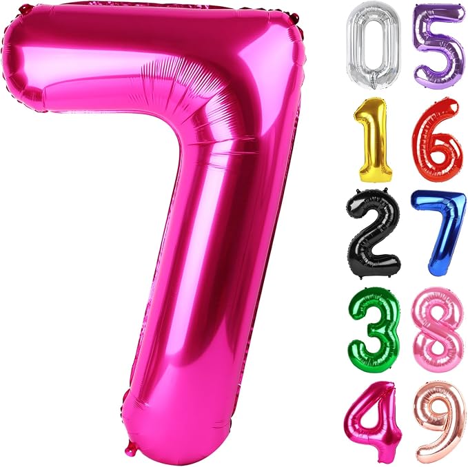 Hot Pink Number 7 Balloon 40 Inch, 7th Birthday Decorations Men Women | Foil by IWERP