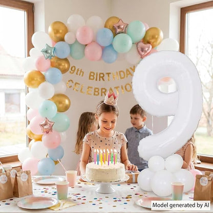White Number 9 Balloon 40 Inch, Large Matte White Mylar Foil Number 9 Balloon - Image 6
