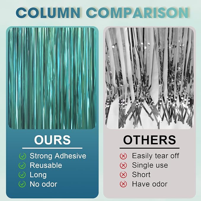 Voircoloria Retro Green Foil Fringe Backdrop Curtains, Birthday Party - Image 5