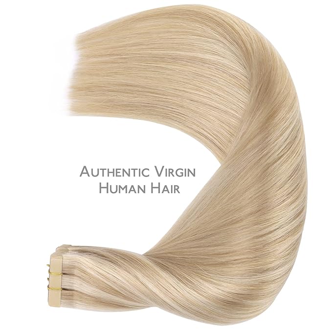 WENNALIFE Tape in Hair Extensions Human Hair, 20pcs 50g 18 inch Dirty Blonde Highlighted Bleach Blonde Remy Hair Extensions Straight Human Hair Tape in Extensions Skin Weft Extensions Hair