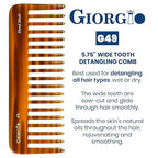 Giorgio G49 Large 5.75 Inch Hair Detangling Comb, Wide Teeth for Thick Curly Wavy Hair. Long Hairs Detangler Comb For Wet and Dry. Handmade of Cellulose, Saw-Cut, Hand Polished, Tortoise Shell 3 Pack