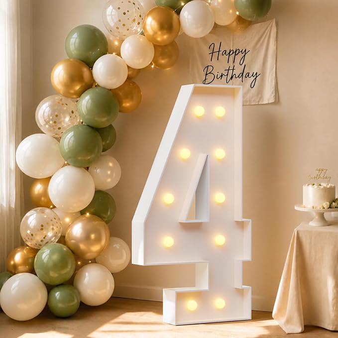 4FT Light Up Marquee Number 4 Warm White Light | Party Decor by Letsmakeitimpressive