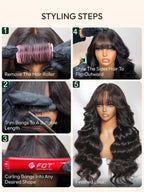 KLAIYI Pre Everything Glueless 13x4 Lace Front Wigs Human Hair Loose Body Wave Bye Bye Knots Pre Cut Lace Pre Bleached Pre Plucked 30S Ready to Wear And Go Frontal Wig with Natural Curtain Bang 22Inch