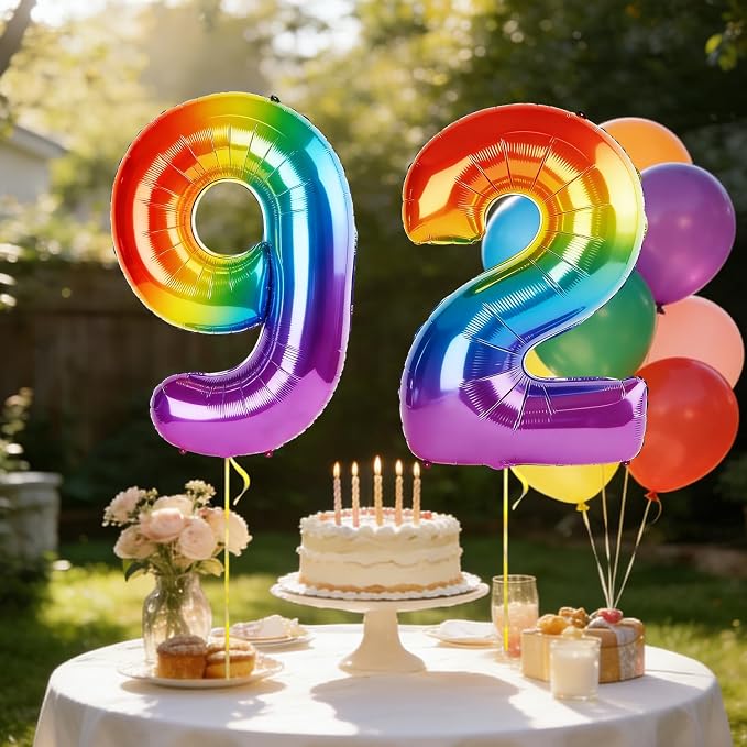 40 Inch Number 92 Balloons for 92nd Birthday Party Decorations, 0-100 Rainbow - Image 3