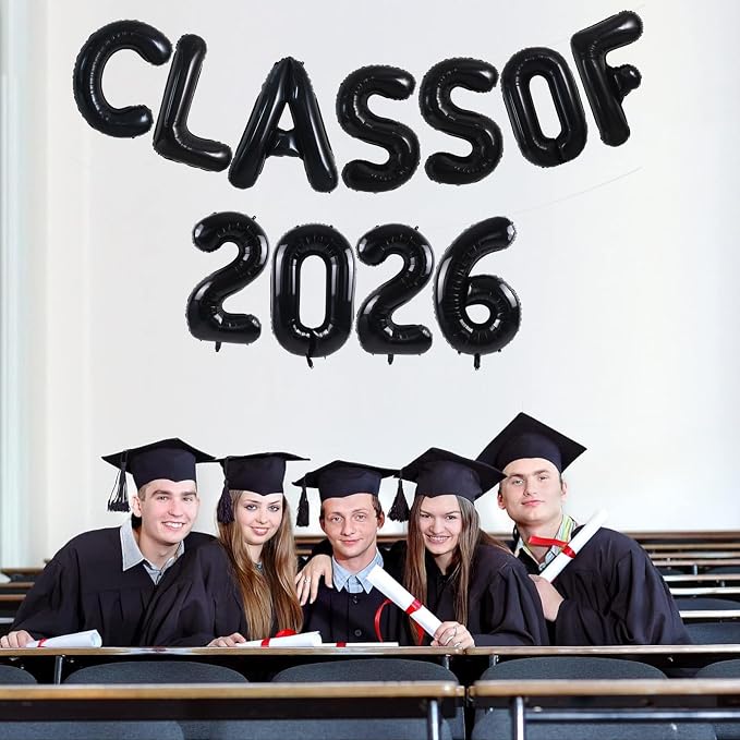 TONIFUL Black Class of 2026 Graduation Balloon Banners Foil Balloons - Image 3