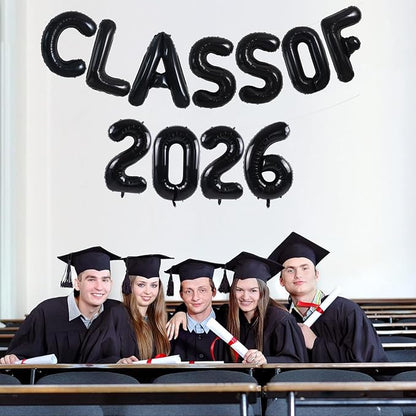 TONIFUL Black Class of 2026 Graduation Balloon Banners Foil Balloons - Image 3