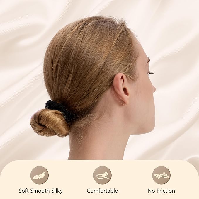 4 Pcs Silk Hair Ties, 22 Momme 100% Mulberry Hair Band, Silk Scrunchies for Women and Girls, 6A Grade No Damage Ponytail Holders (0.4in Width, Black)