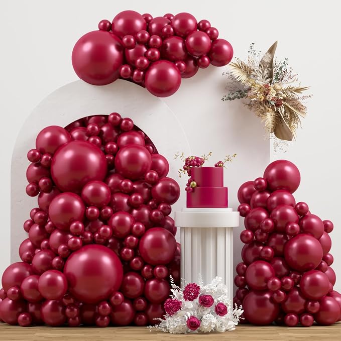 Double Stuffed Burgundy Balloons Different Size 115Pcs 5/10/12/18 Inch Maroon by JZCZOEB