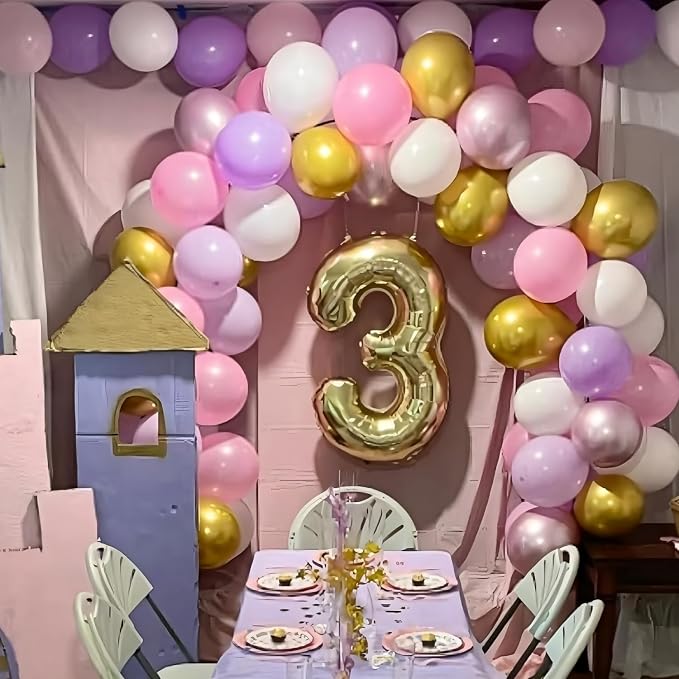 Balloons Purple Pink White Gold Balloon 60pcs 12inch Pastel Purple Pink Latex - Image 3