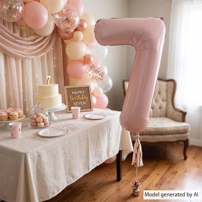 Baby Pink Number 7 Balloon 40 Inch, Soft Pastel Event Party Supplies | - Image 7