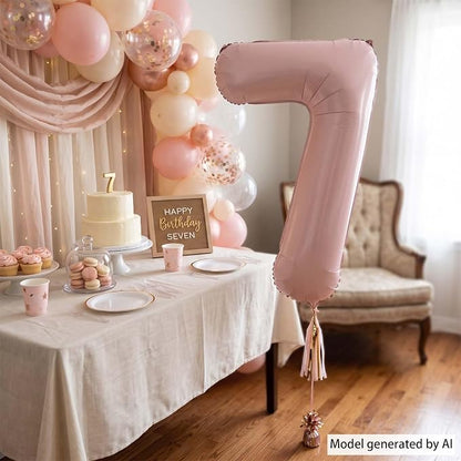 Baby Pink Number 7 Balloon 40 Inch, Soft Pastel Event Party Supplies | - Image 7