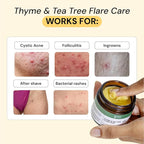 MyMagicHealer Thyme & Tea Tree Flare Care | Ingrown Hair, Razor Bumps, Cystic Acne, Blind Pimples, Bartholin, Pilonidal Cysts | Folliculitis Cure | Piercing Care w/Egg Yolk Extract & Tea Tree 2 oz