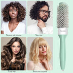 Eagle Fortress Round Brush for Blow Out, Thermal Ceramic Hair Brush for Blow Drying with Ionic Bristle for Professional Blowout Brushing - Green, 32mm