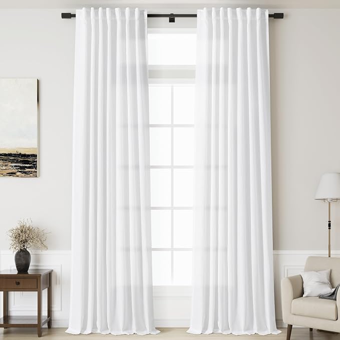 White Linen Curtains 129 Inches Long by Nanspring