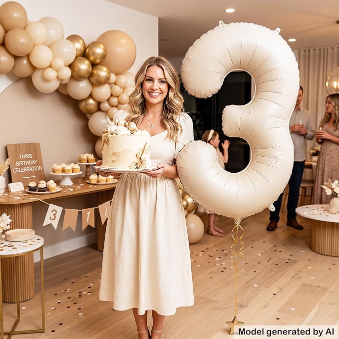 40 Inch Cream Foil Number 3 Balloon - Image 3