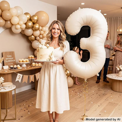 40 Inch Cream Foil Number 3 Balloon - Image 3
