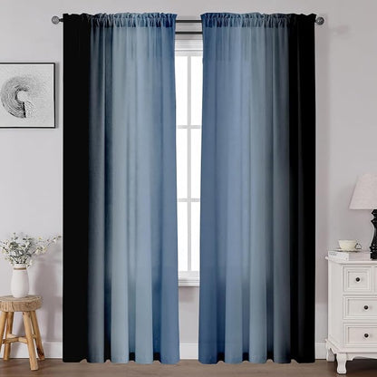 Navy Blue and Black Curtains for Living Room 84 Inch Length Ombre Curtains 2 - Image 2